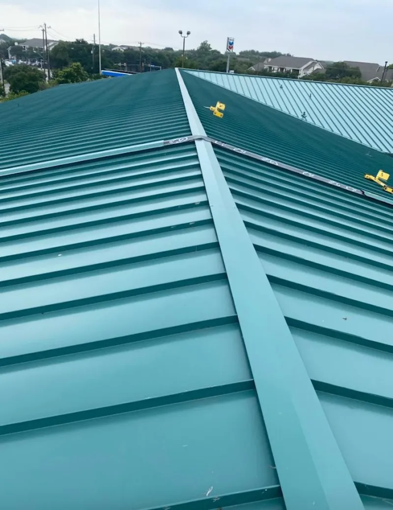 Green commercial metal roof ridge and valley for Metal Roof Repair in Lake Arrowhead